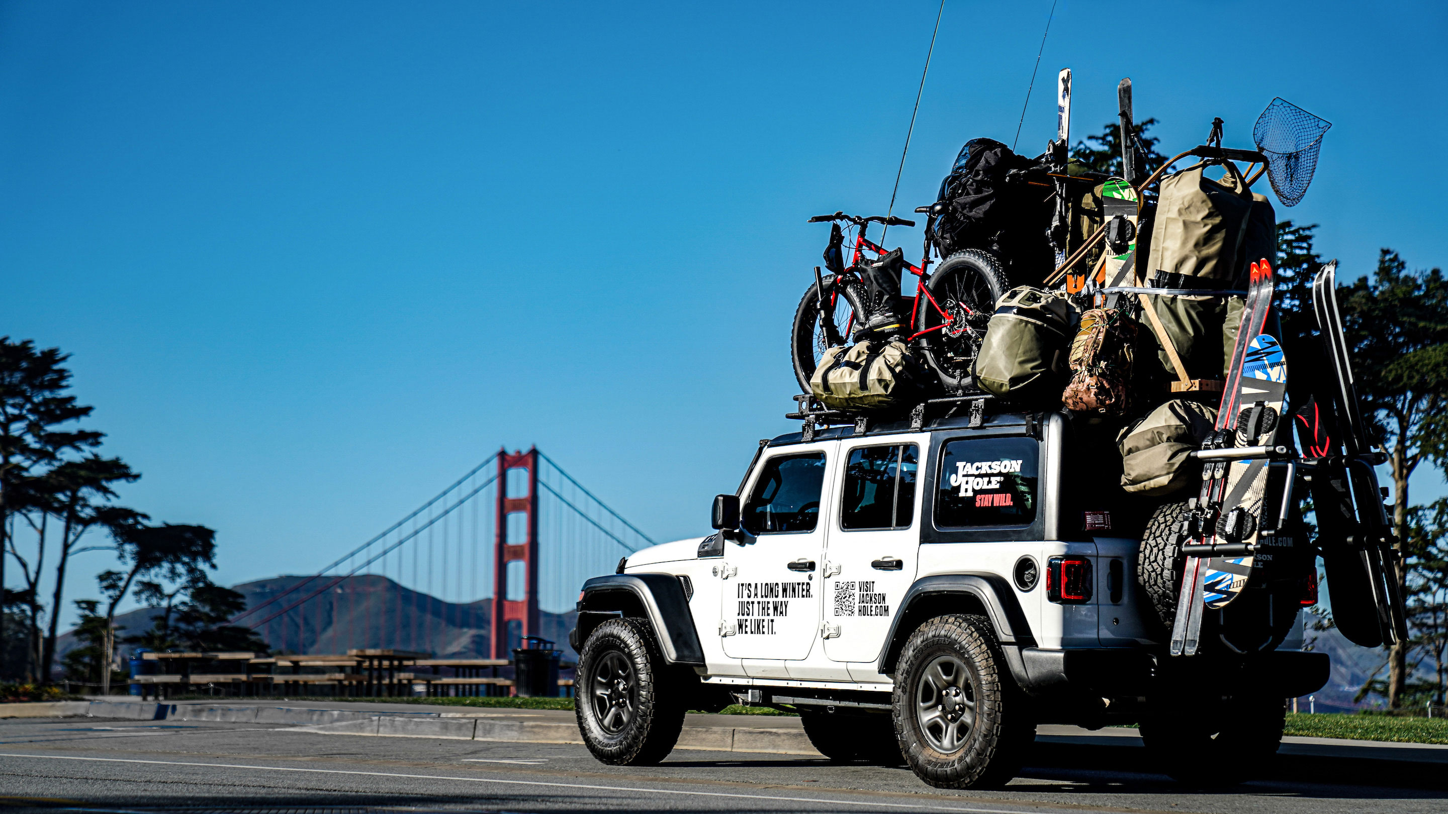 Jackson Hole piled a Jeep high with winter gear and drove it around as