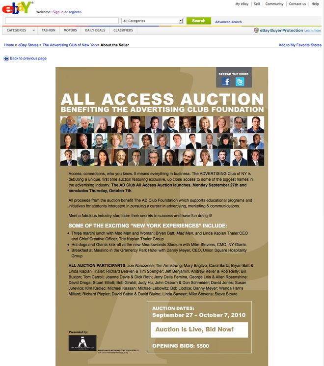 The Advertising Club of New York All Access Auction Ad Age